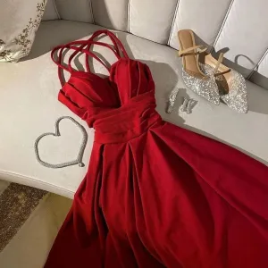 JazzHer Gorgeous A Line Spaghetti Straps Red Knee Length Prom Dresses Wedding Guest Dress (PRE-ORDER)