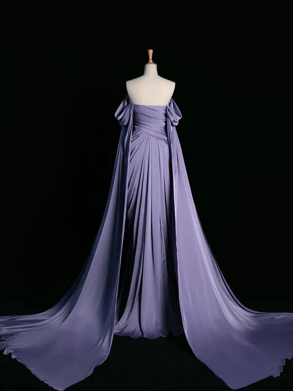 JazzHer Pretty A Line Off The Shoulder Grape Satin Long Prom Dresses Party Evening Dress (PRE-ORDER)