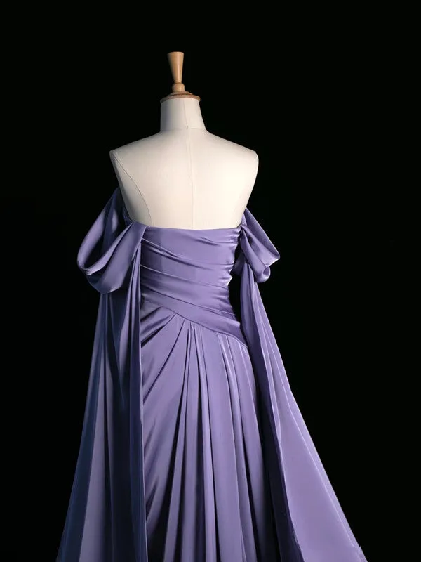 JazzHer Pretty A Line Off The Shoulder Grape Satin Long Prom Dresses Party Evening Dress (PRE-ORDER)
