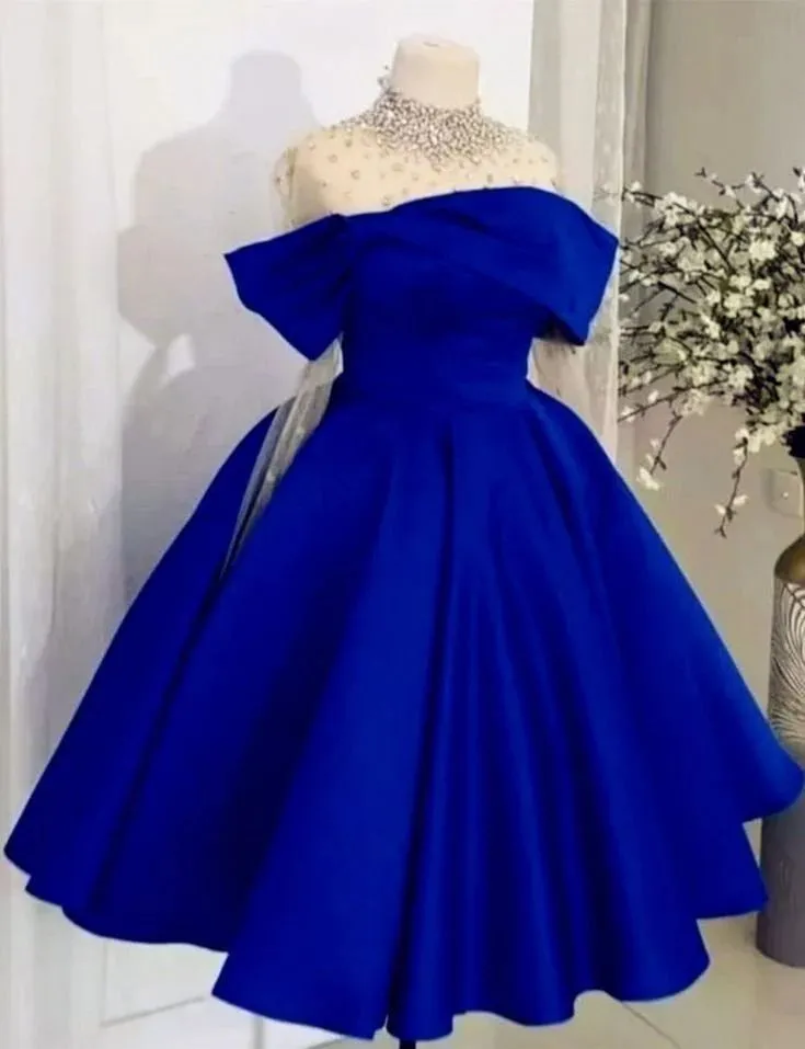 JazzHer Pretty Ball Gown Royal Blue Satin Evening Dress Prom Dresses With Beads (PRE-ORDER)