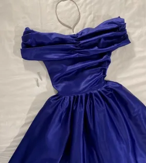 JazzHer Sexy A line Off The Shoulder Navy Blue Prom Dress With Pleated Long Satin Prom Dresses Party Dress (PRE-ORDER)