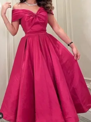 JazzHer Sexy A line Off The Shoulder Pink Evening Dress Long Prom Dresses Party Dress With Ruffles (PRE-ORDER)