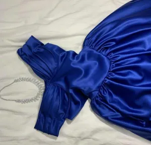 JazzHer Sexy A line Off The Shoulder Royal Blue Prom Dress With Pleated Long Satin Prom Dresses Party Dress (PRE-ORDER)