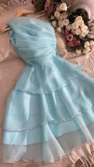 JazzHer th Birthday A line One Shoulder Blue Short Homecoming Dresses Birthday Party Dress (PRE-ORDER)