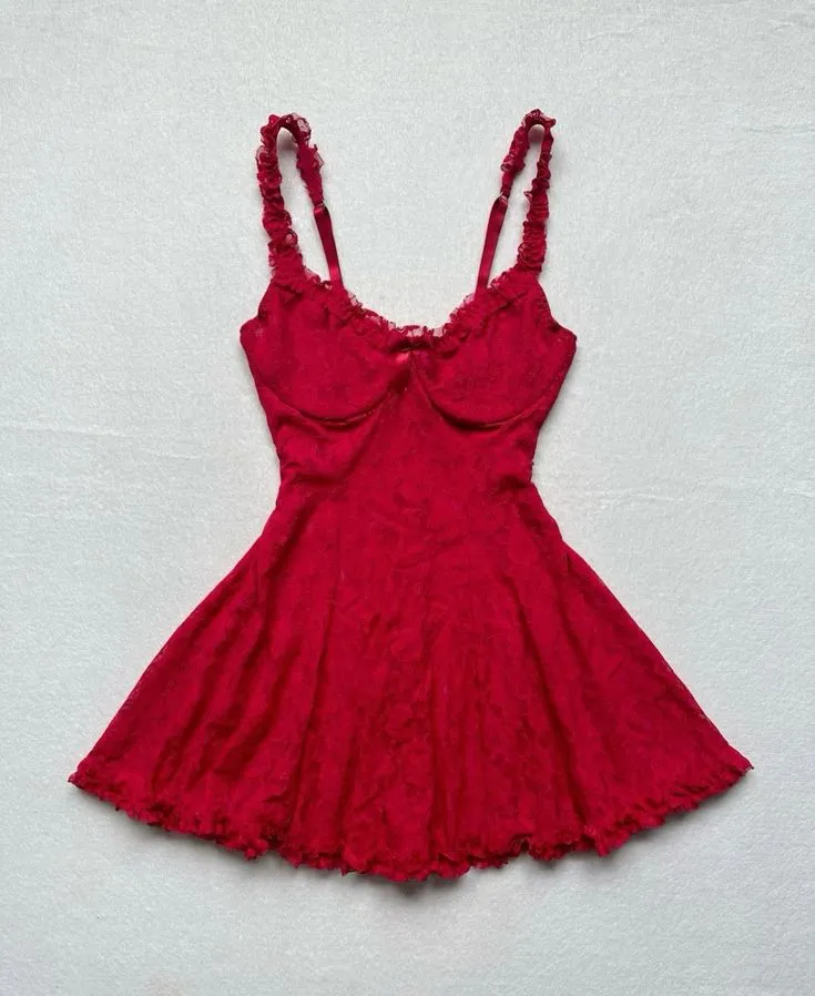 JazzHer th Birthday A Line Spaghetti Straps Red Homecoming Dresses Lace Short Mini Party Dress (PRE-ORDER)