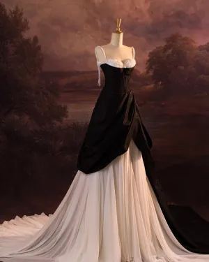 JazzHer Vintage Ball Gown Spaghetti Straps Black Long Prom Dresses s Retro Evening Dress (PRE-ORDER)