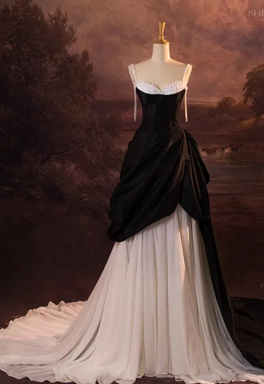 JazzHer Vintage Ball Gown Spaghetti Straps Black Long Prom Dresses s Retro Evening Dress (PRE-ORDER)