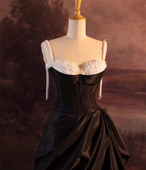 JazzHer Vintage Ball Gown Spaghetti Straps Black Long Prom Dresses s Retro Evening Dress (PRE-ORDER)