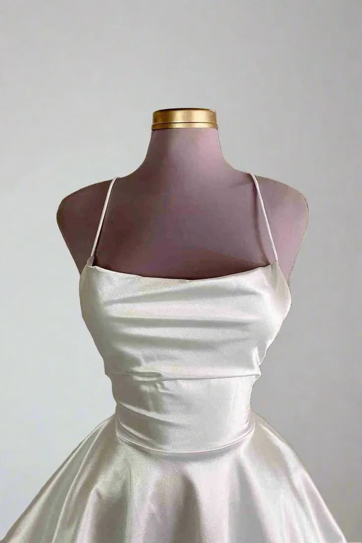 JazzHer White Straps Lace-Up A-Line Short Party Dress Homecoming Dresses (PRE-ORDER)