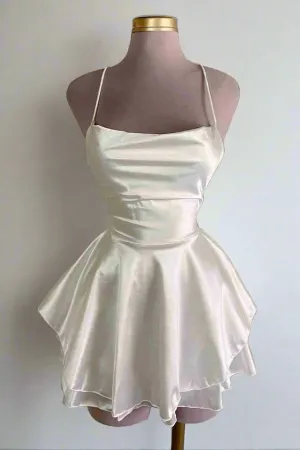 JazzHer White Straps Lace-Up A-Line Short Party Dress Homecoming Dresses (PRE-ORDER)