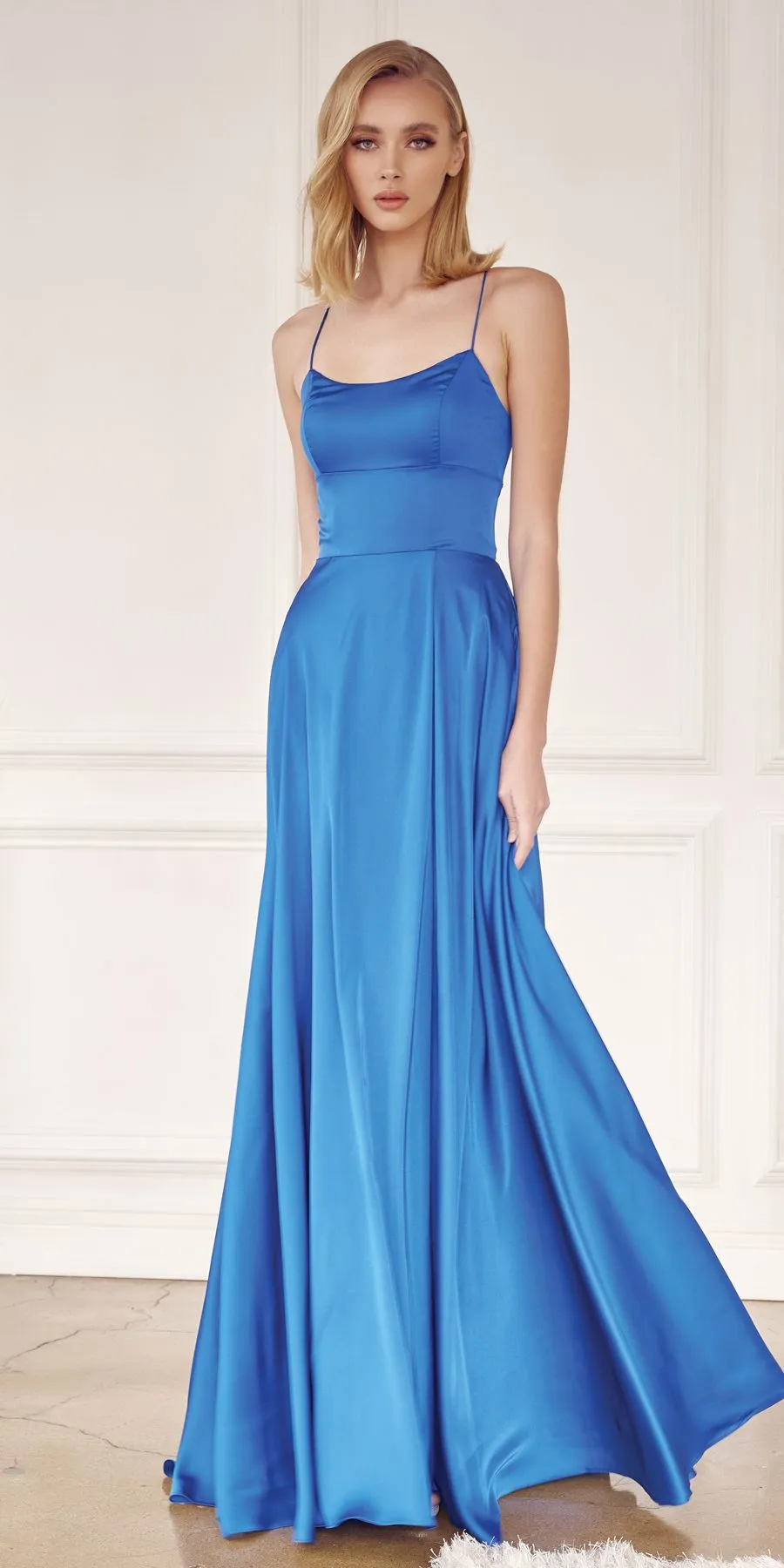Juliet 278 Formal A-Line Satin Gown with Side Pockets