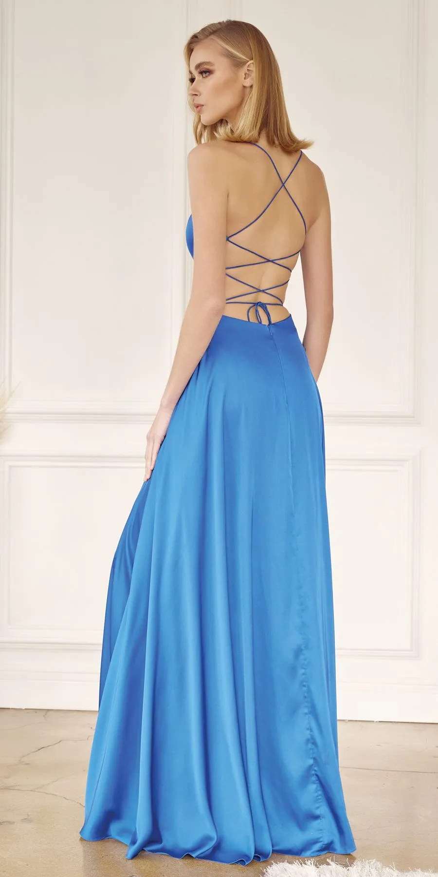 Juliet 278 Formal A-Line Satin Gown with Side Pockets