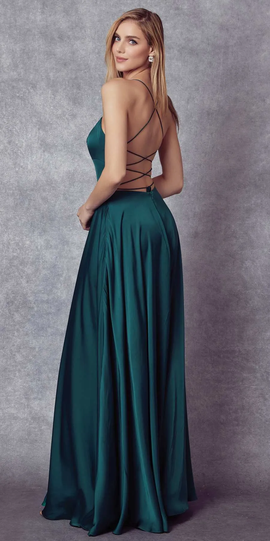 Juliet 278 Formal A-Line Satin Gown with Side Pockets