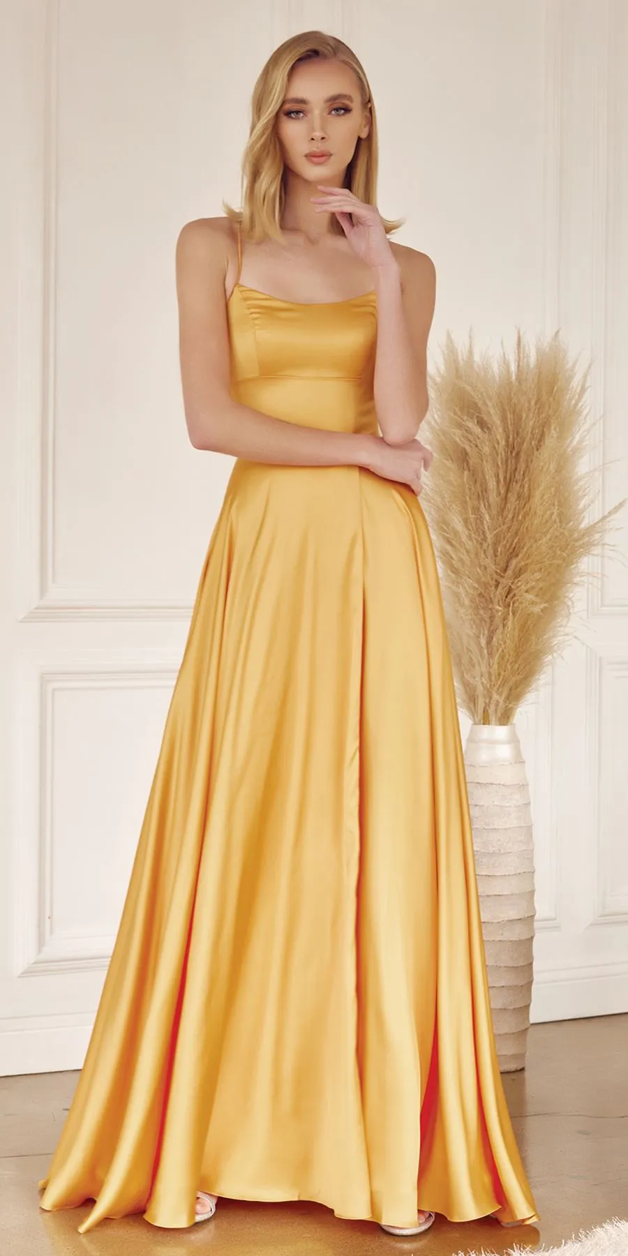 Juliet 278 Formal A-Line Satin Gown with Side Pockets