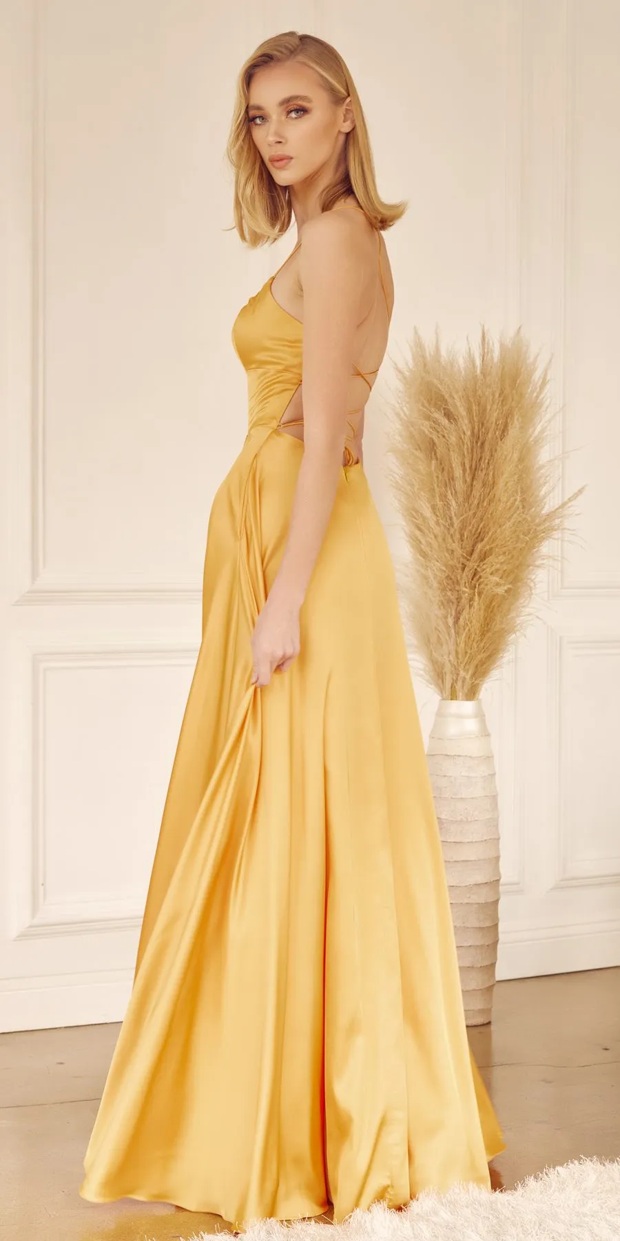 Juliet 278 Formal A-Line Satin Gown with Side Pockets