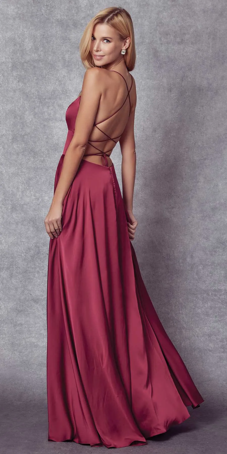 Juliet 278 Formal A-Line Satin Gown with Side Pockets
