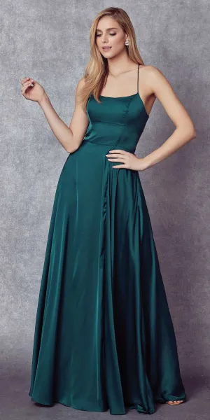 Juliet 278 Formal A-Line Satin Gown with Side Pockets