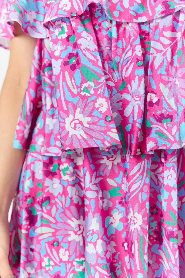 Keeping My Promise Pink Off The Shoulder Floral Printed Mini Dress