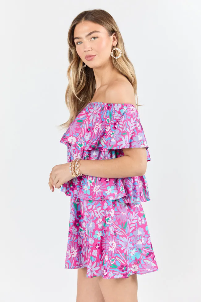 Keeping My Promise Pink Off The Shoulder Floral Printed Mini Dress