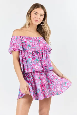 Keeping My Promise Pink Off The Shoulder Floral Printed Mini Dress