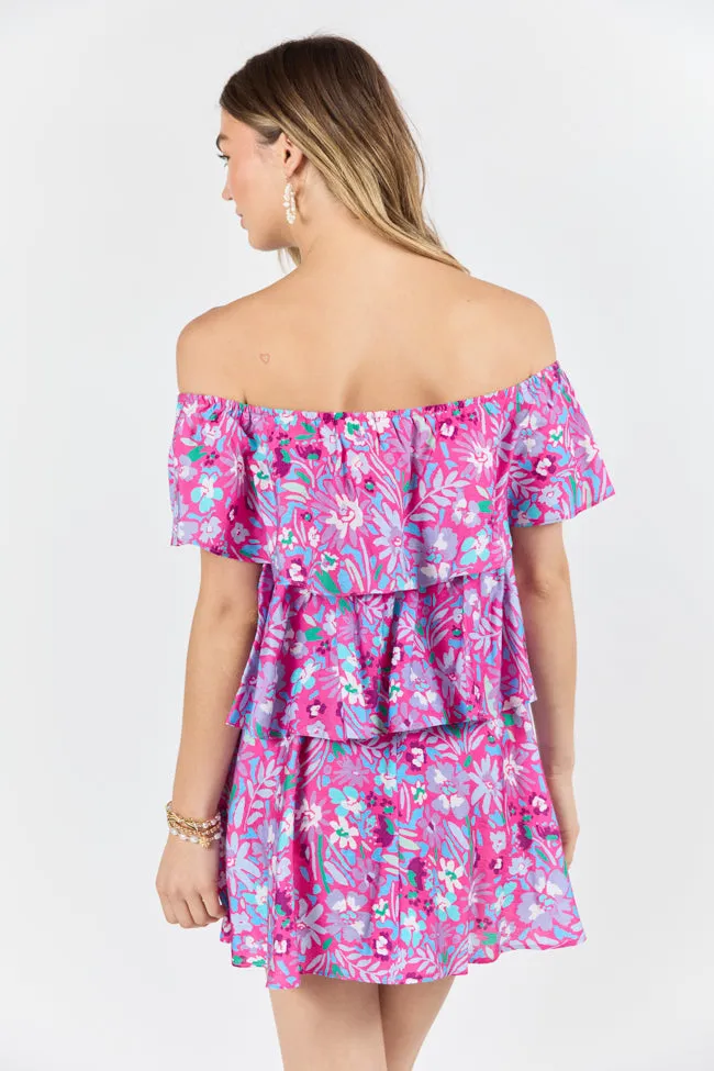 Keeping My Promise Pink Off The Shoulder Floral Printed Mini Dress