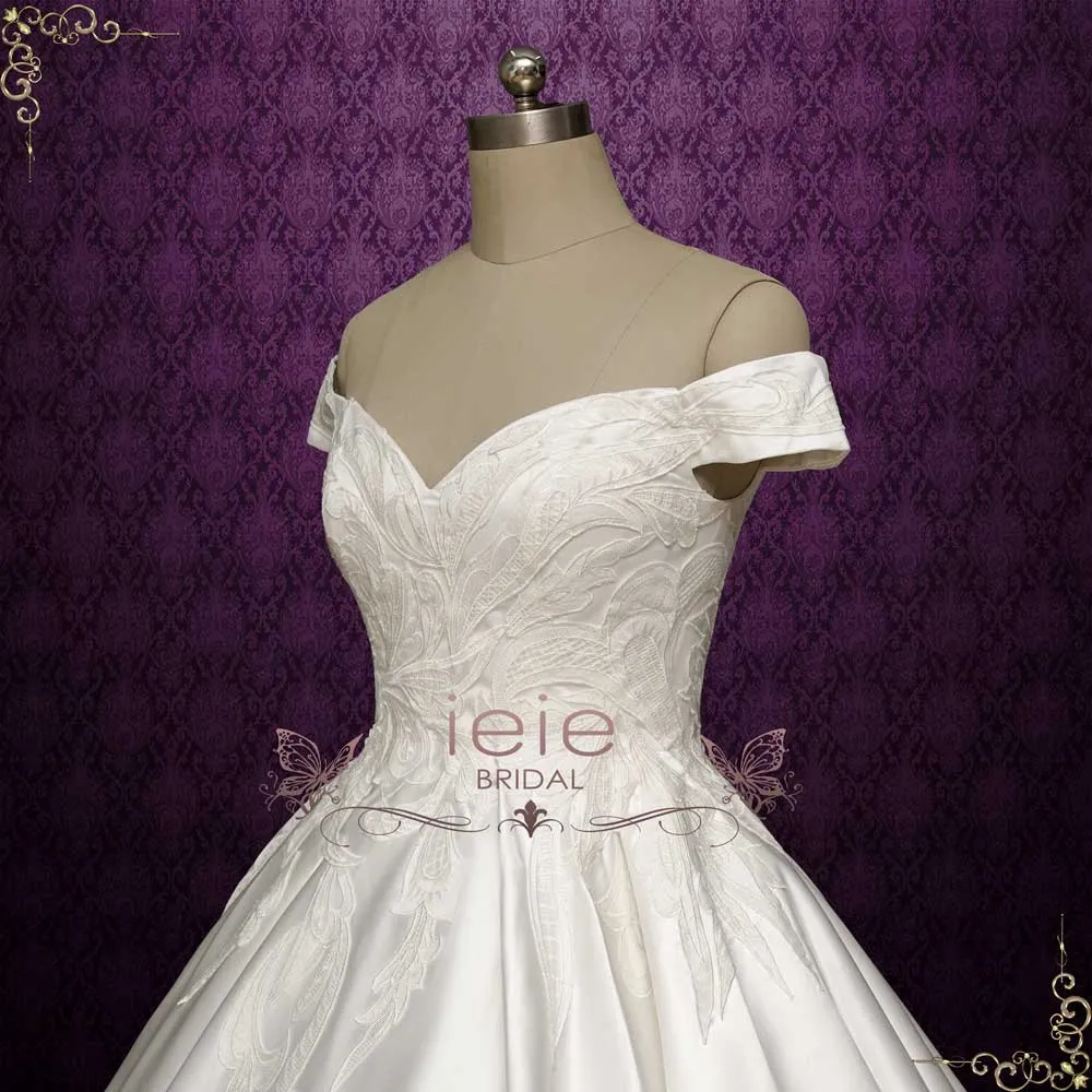 Lace Ball Gown Wedding Dress with Off the Shoulder Neck | ARFINA