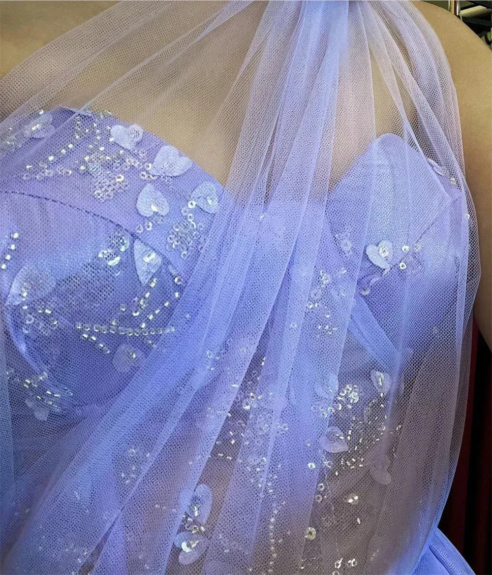 Lavender Tulle Prom Dresses One Shoulder A-line Wedding Dress Elegant Sleeveless Floor-Length Vestidos De Fiesta