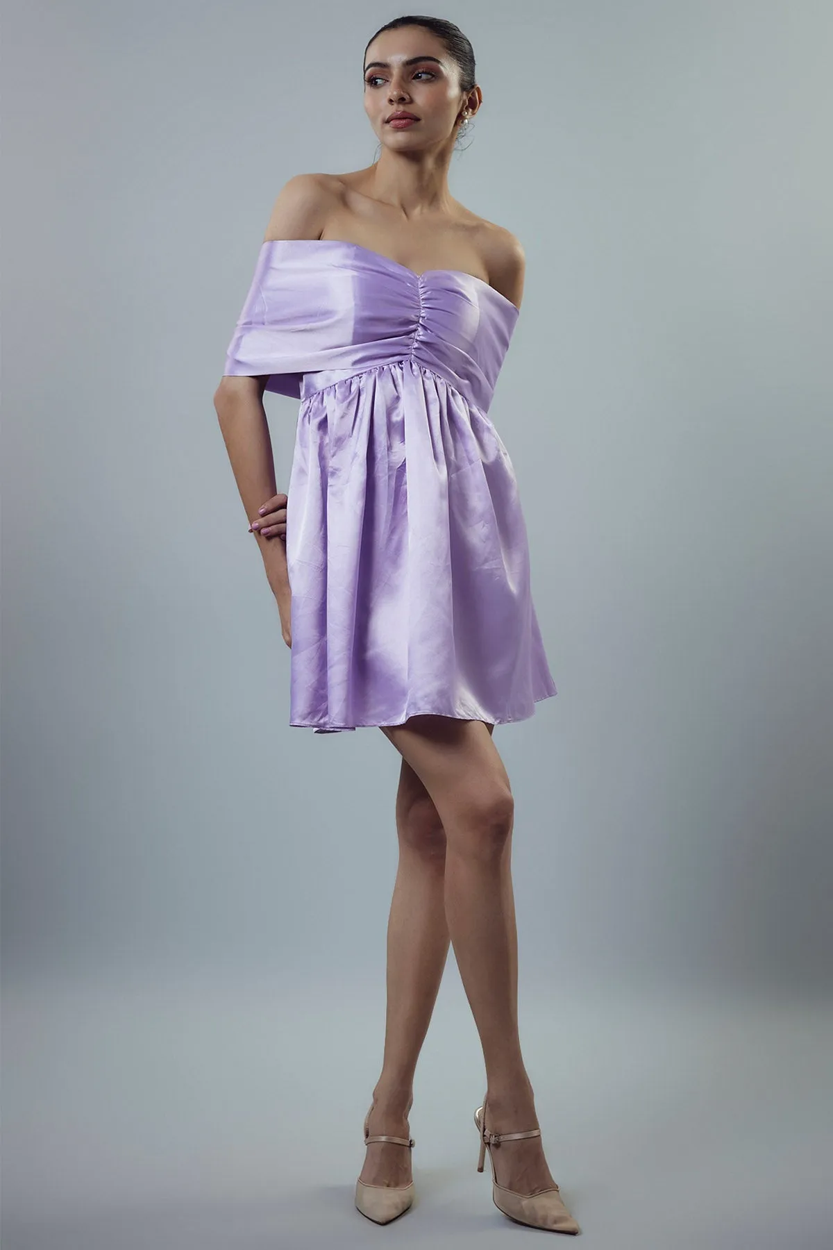 Lilac Off Shoulder Mini Dress