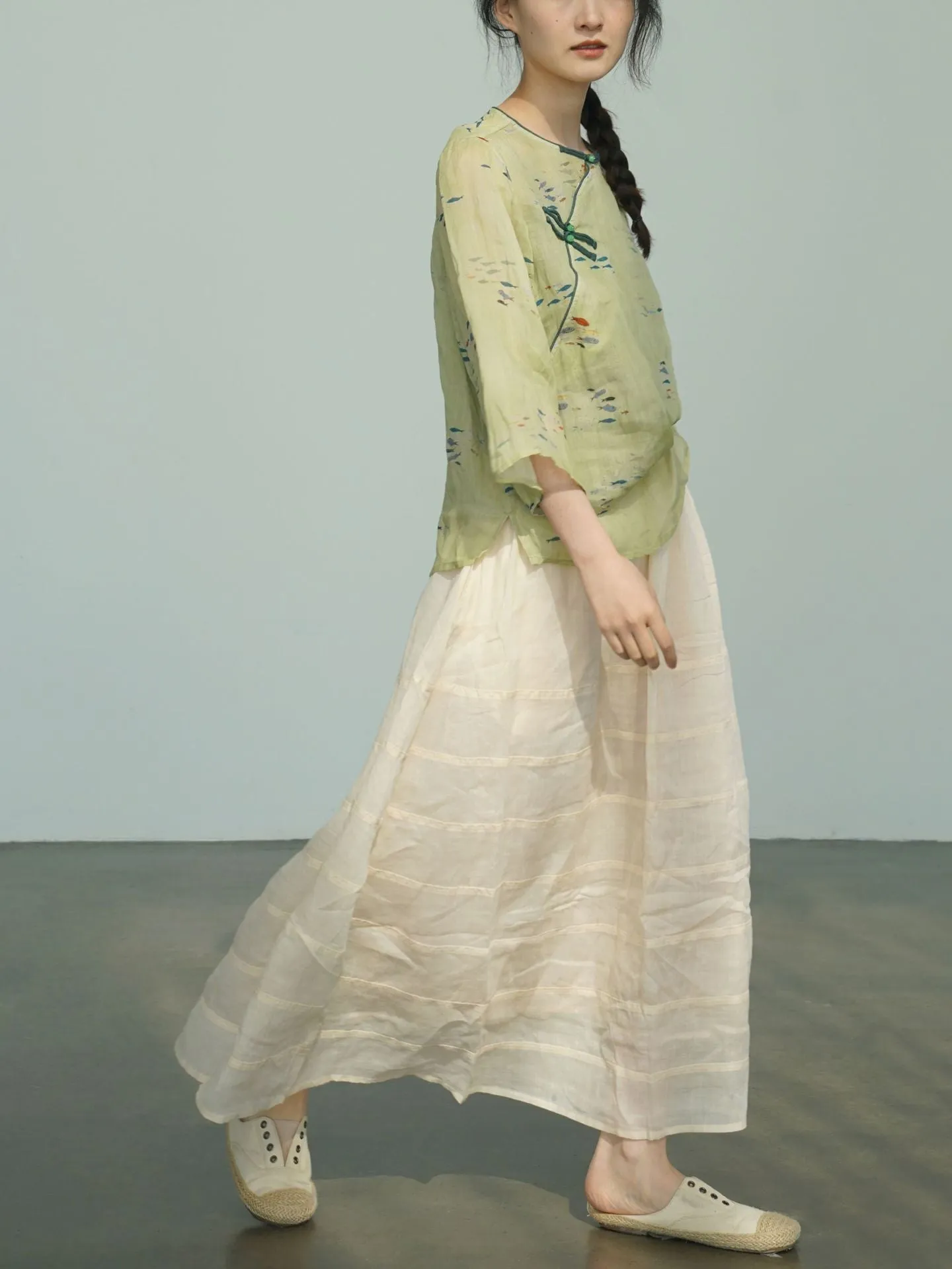 Little Fish Cheongsam Qipao Top in Yellow