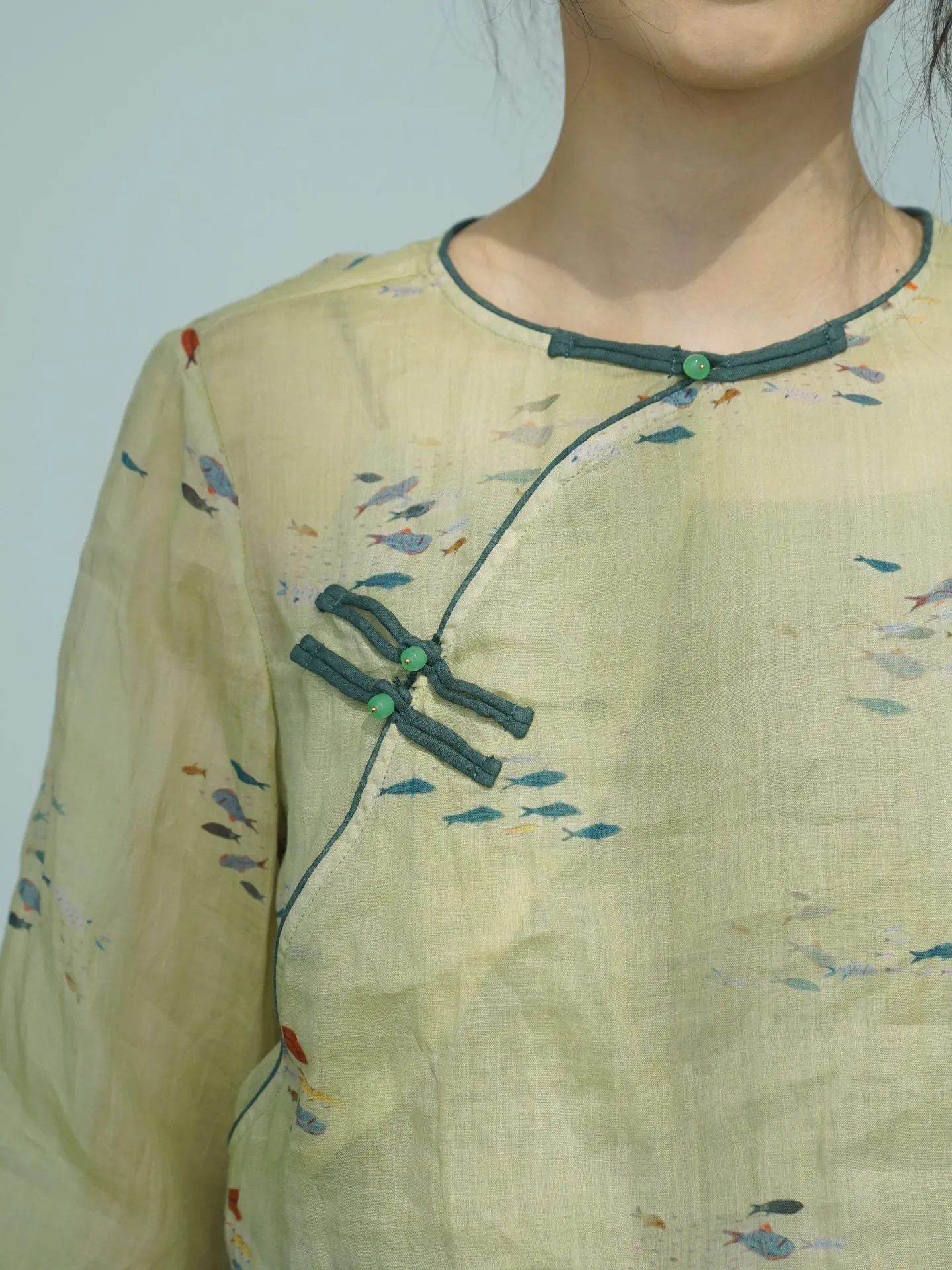 Little Fish Cheongsam Qipao Top in Yellow