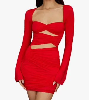 Long Sleeve Mini Dress with Hollow Cutouts