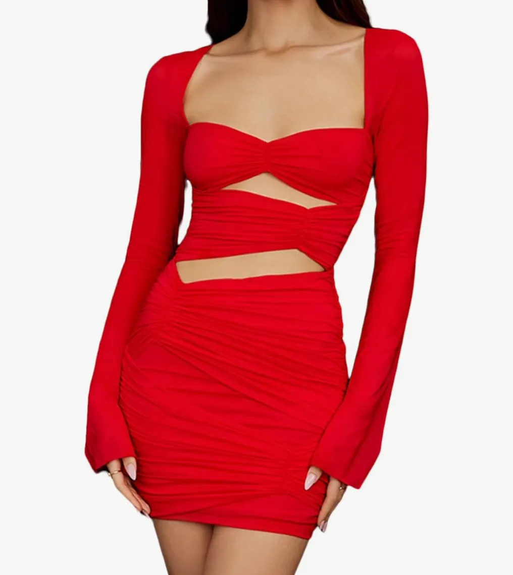Long Sleeve Mini Dress with Hollow Cutouts