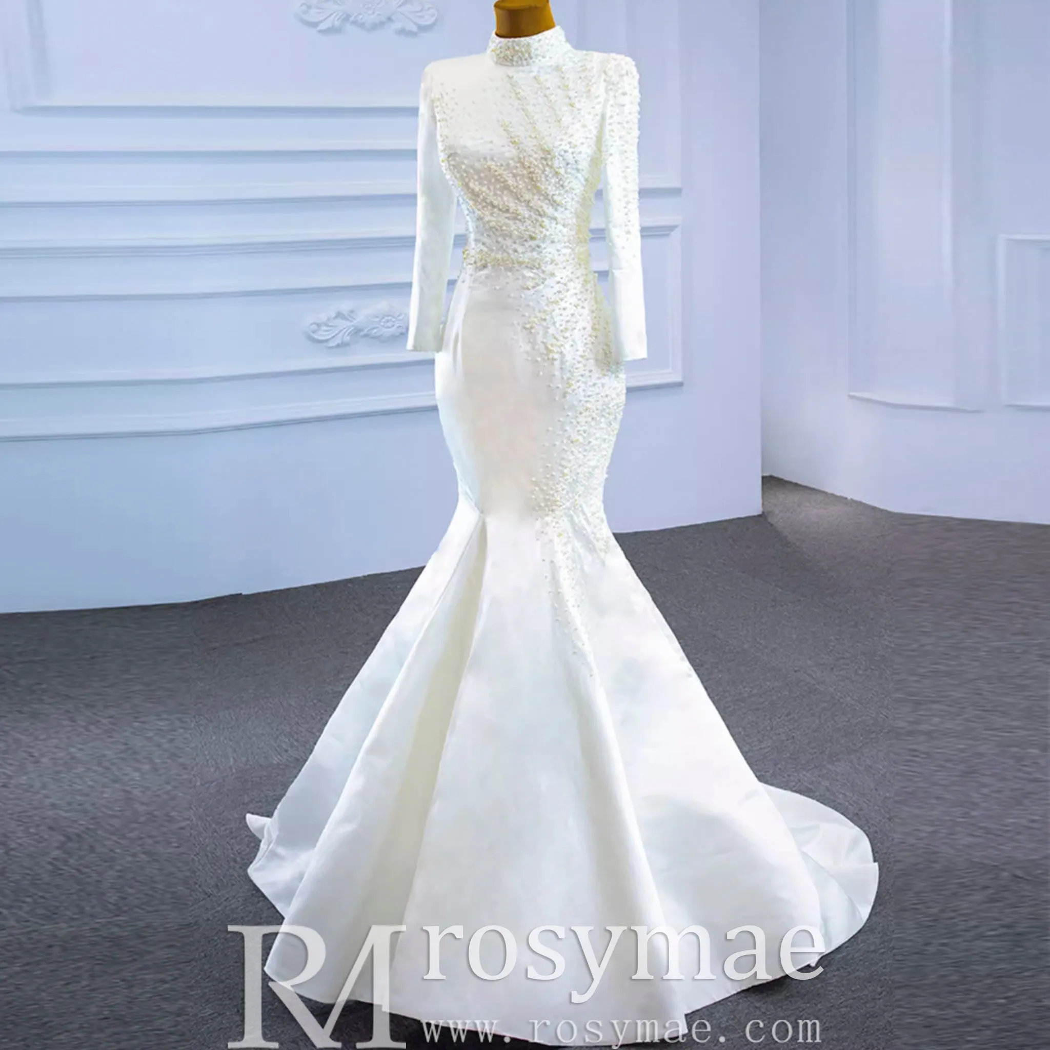 Long Sleeve O-Neck Mermaid Wedding Dress with Detachable Skirt