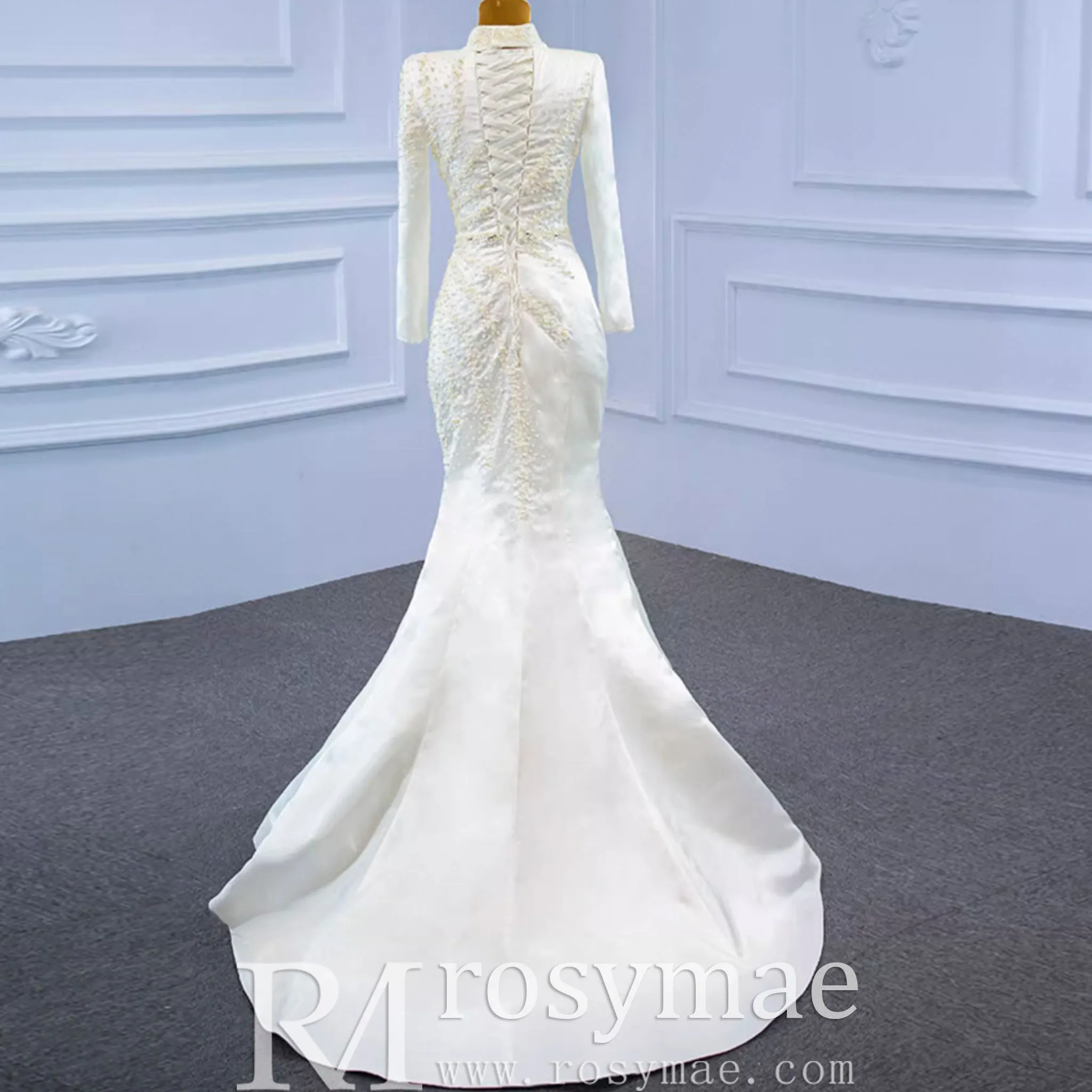 Long Sleeve O-Neck Mermaid Wedding Dress with Detachable Skirt