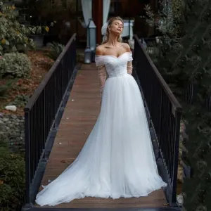 Long Sleeves Wedding Dress Bride Off Shoulder Bohemian Bridal Dresses Simple Backless A-Line Vesti ElegantVestido De Novia