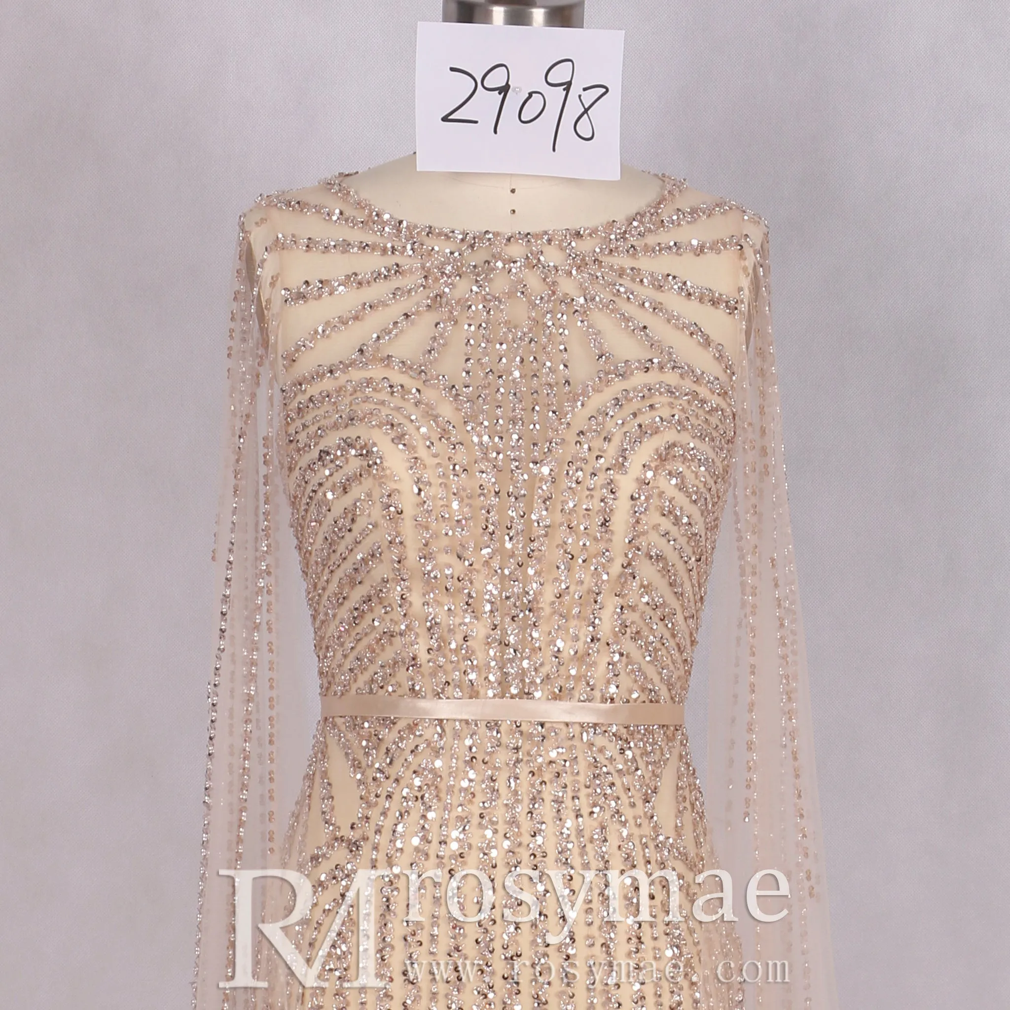 Luxury Champagne Mermaid Evening Dresses with Long Sleeve