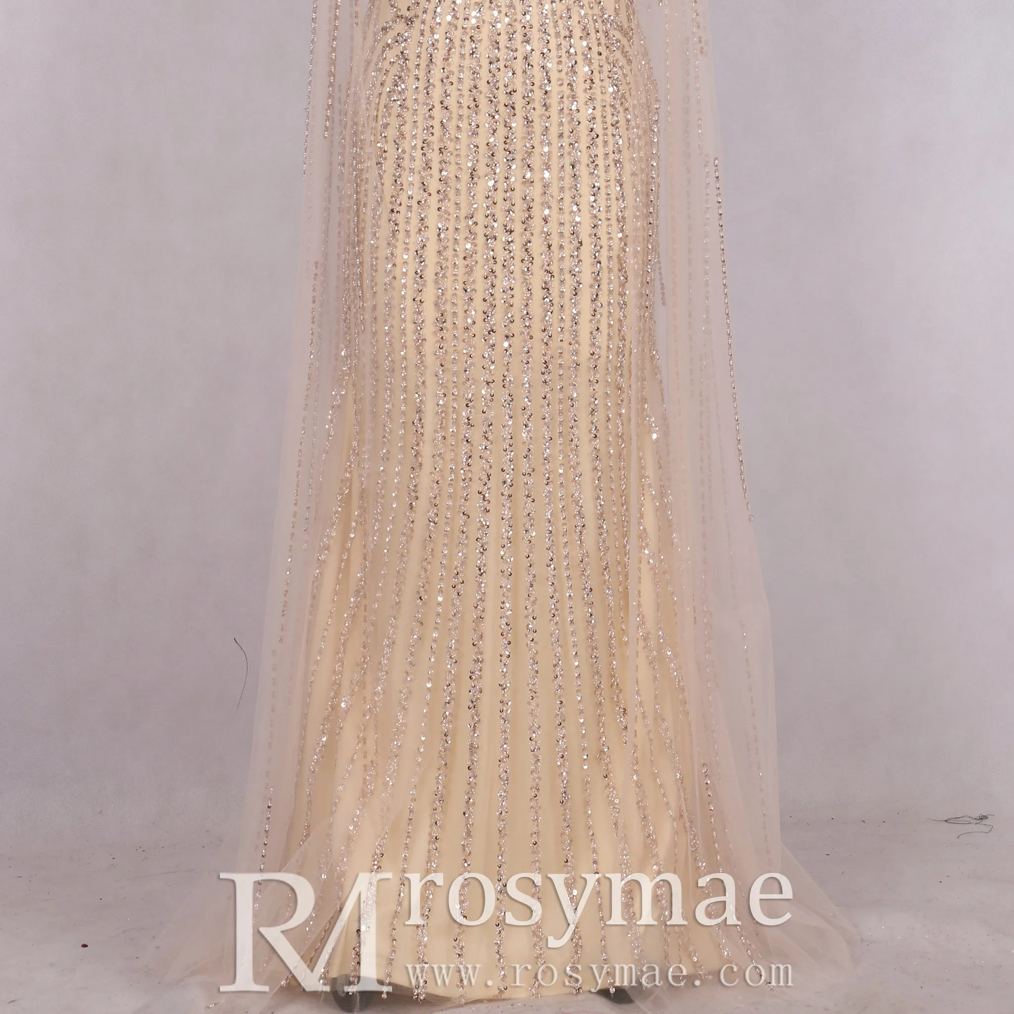 Luxury Champagne Mermaid Evening Dresses with Long Sleeve