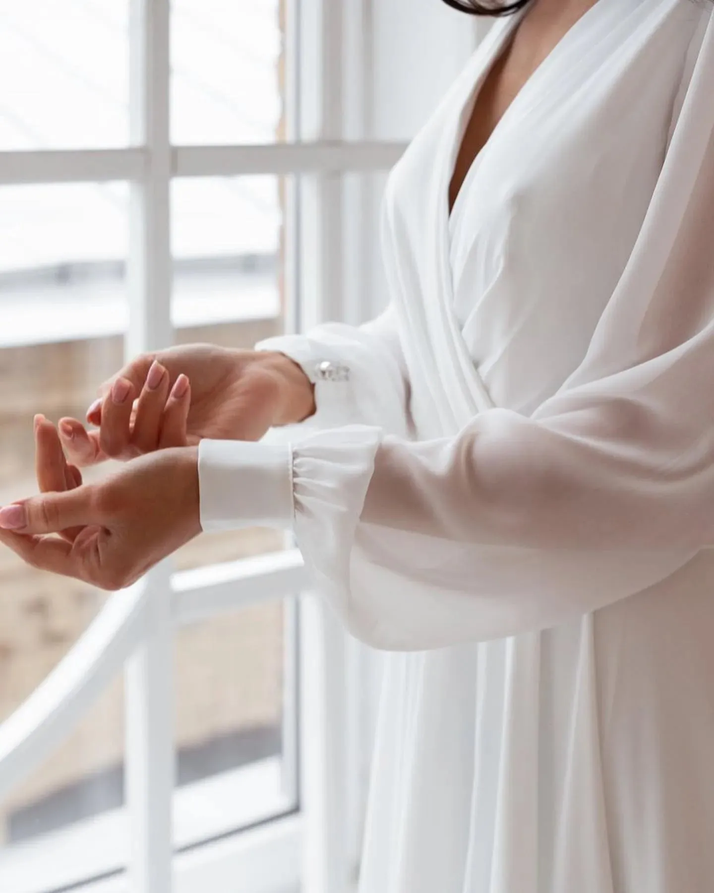 Luxury Store Chiffon Wedding Dresses White Dresses Womens A-Line vestidos boda playa Elopment Full Sleeves Vestido De Novia