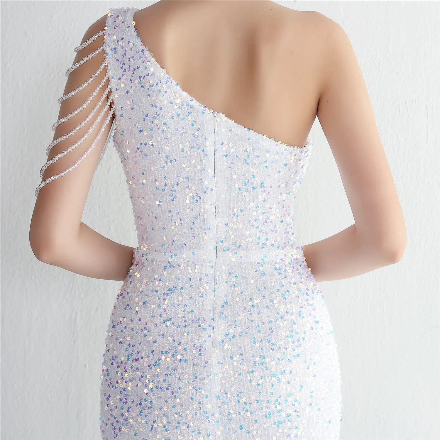 Mermaid One Shoulder Wedding Dress Sleeveless Prom Dresses Slim Party Dress