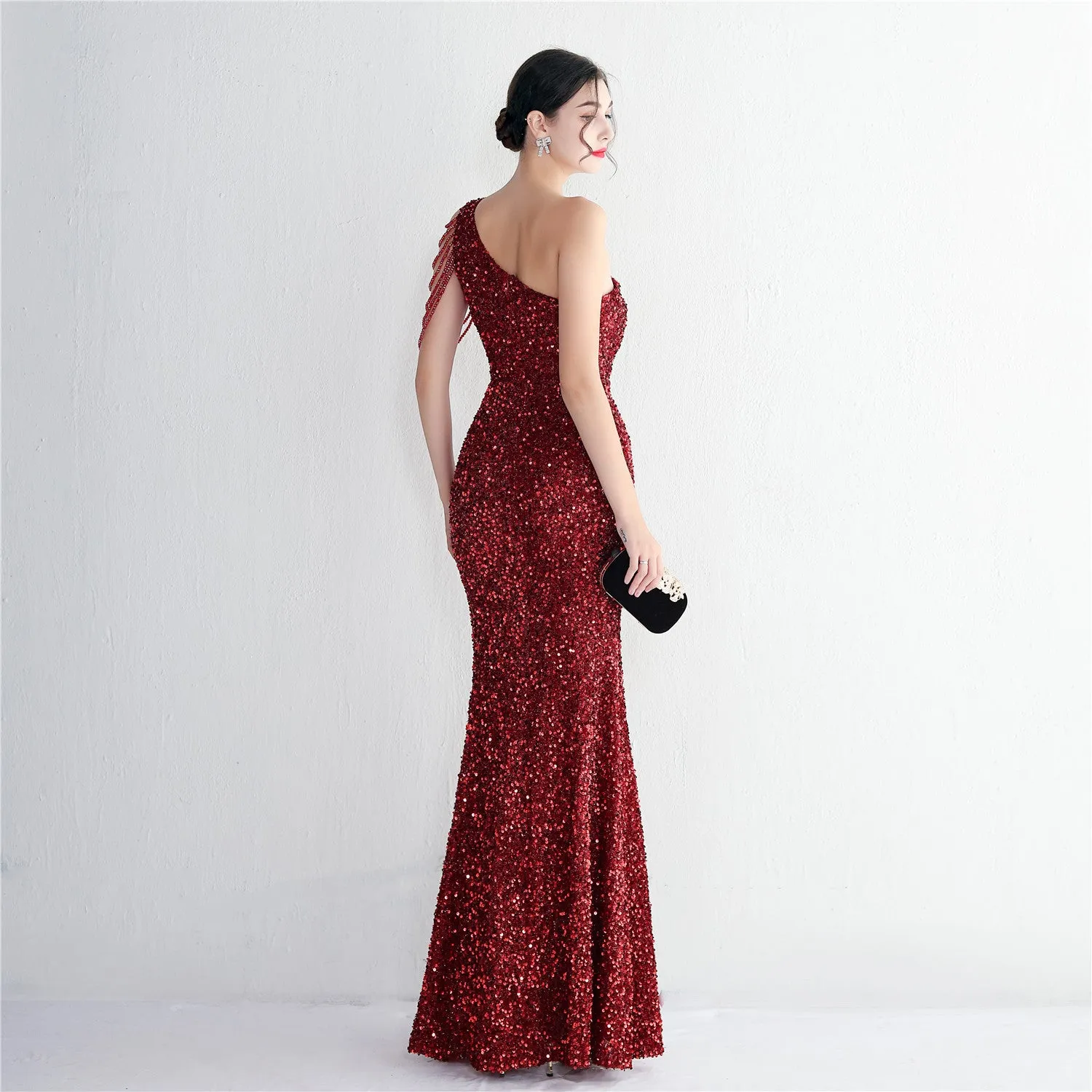 Mermaid One Shoulder Wedding Dress Sleeveless Prom Dresses Slim Party Dress