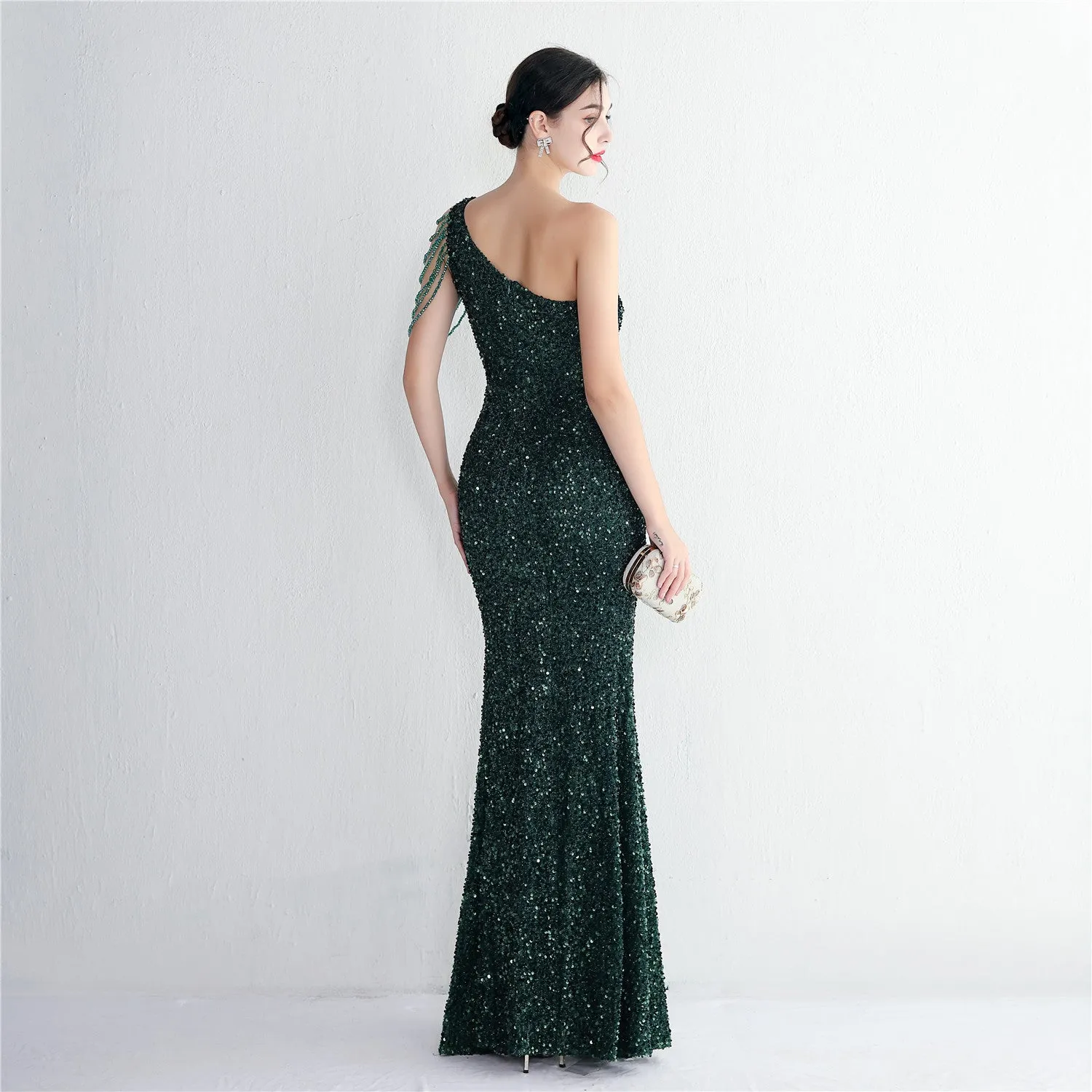 Mermaid One Shoulder Wedding Dress Sleeveless Prom Dresses Slim Party Dress