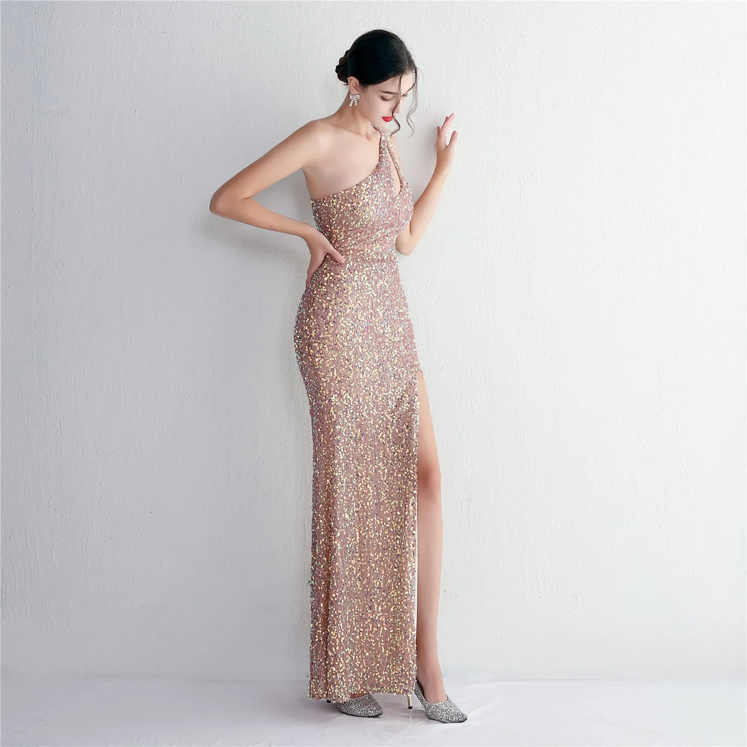 Mermaid One Shoulder Wedding Dress Sleeveless Prom Dresses Slim Party Dress