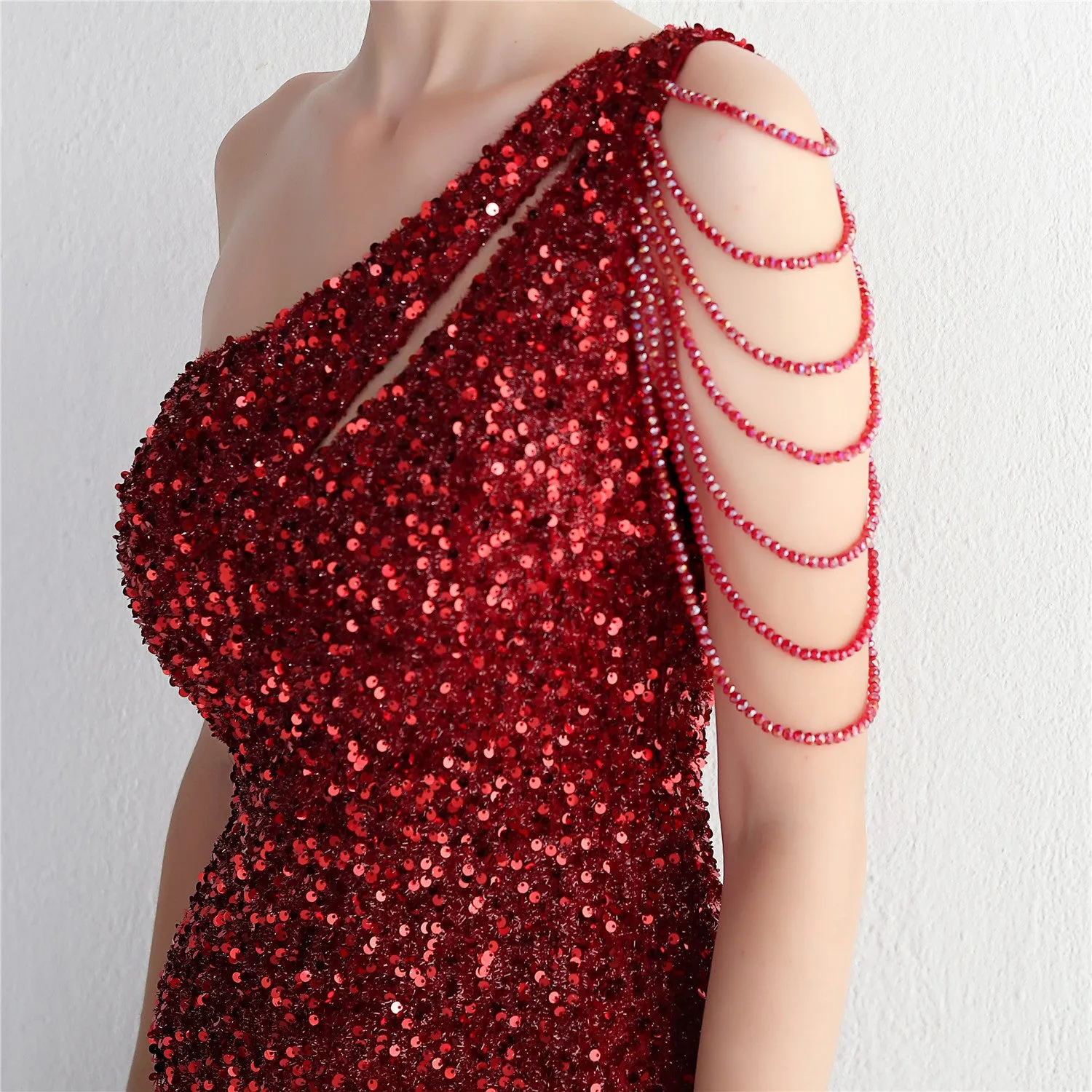 Mermaid One Shoulder Wedding Dress Sleeveless Prom Dresses Slim Party Dress