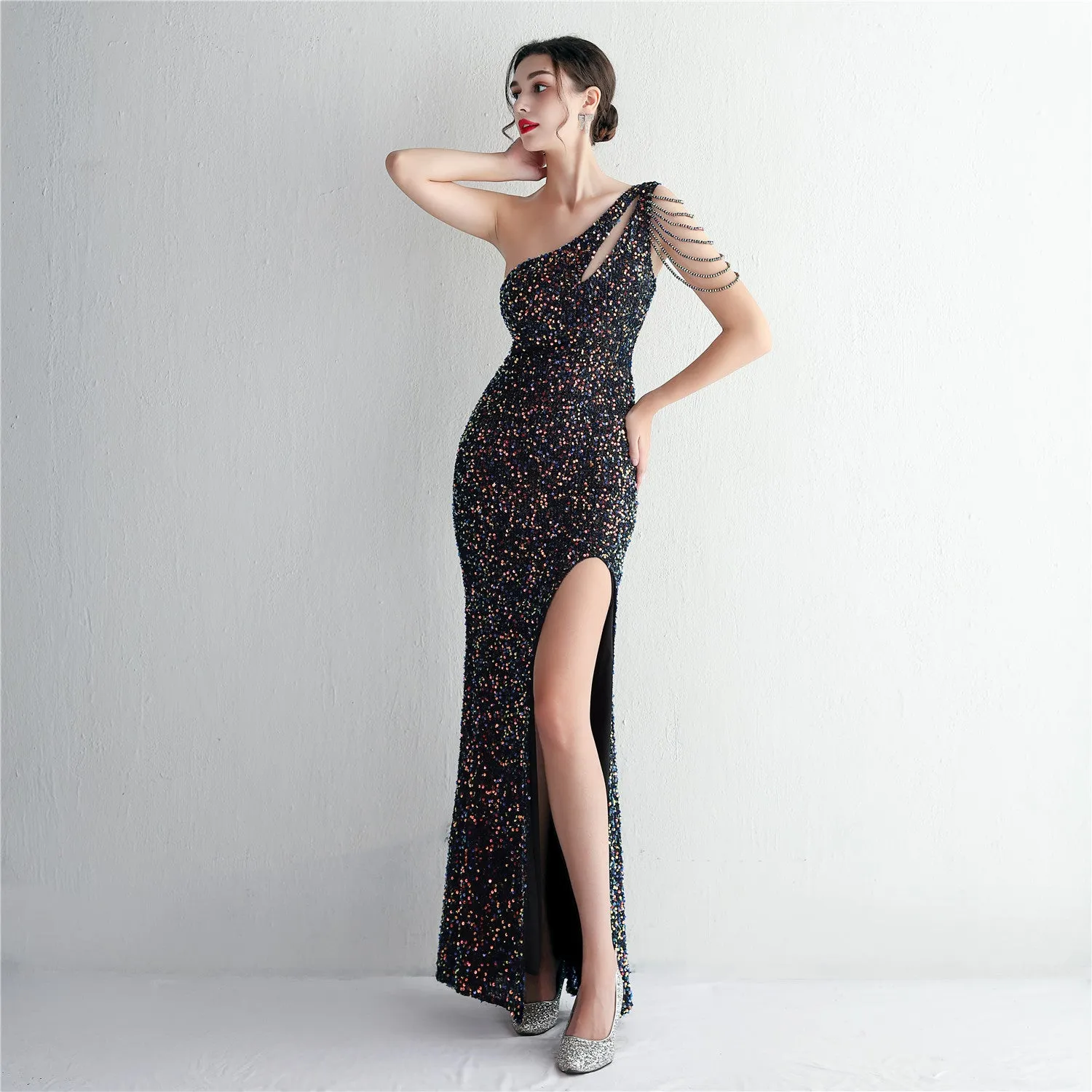 Mermaid One Shoulder Wedding Dress Sleeveless Prom Dresses Slim Party Dress
