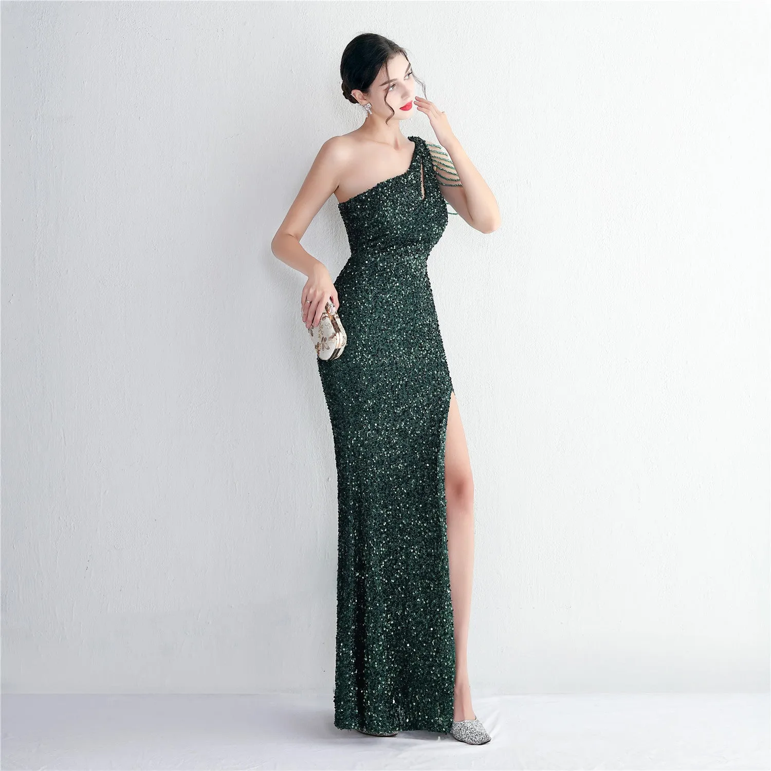 Mermaid One Shoulder Wedding Dress Sleeveless Prom Dresses Slim Party Dress