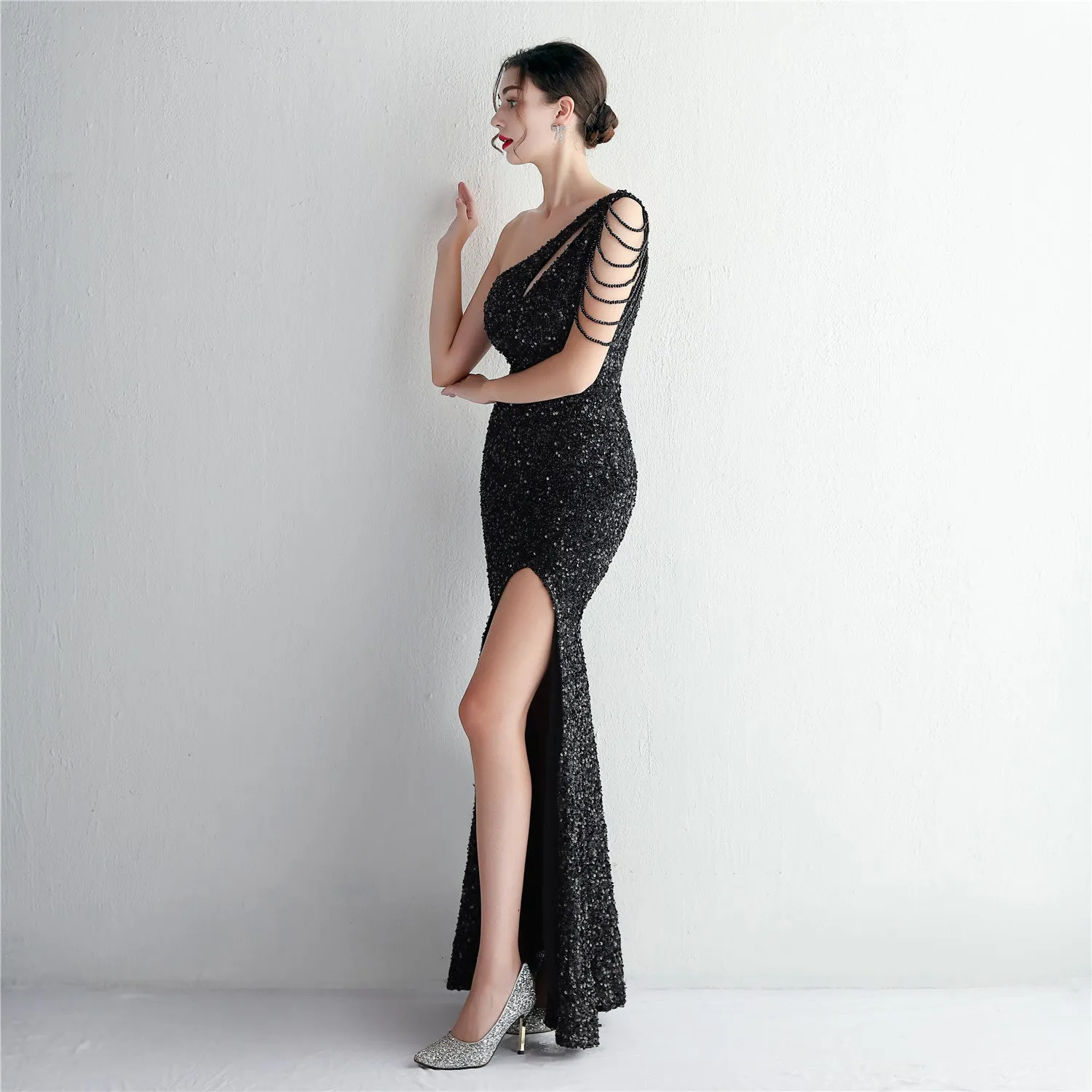 Mermaid One Shoulder Wedding Dress Sleeveless Prom Dresses Slim Party Dress