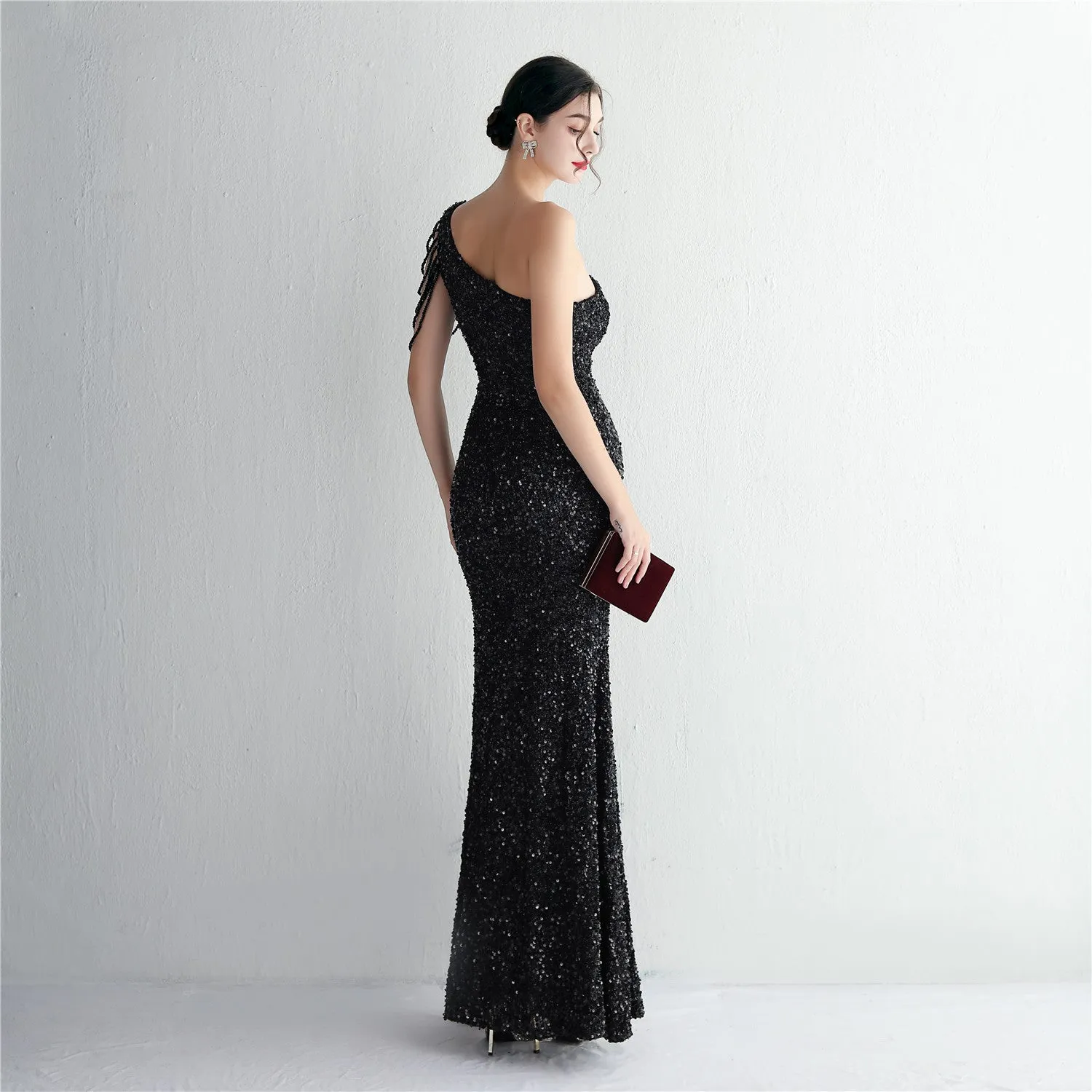 Mermaid One Shoulder Wedding Dress Sleeveless Prom Dresses Slim Party Dress