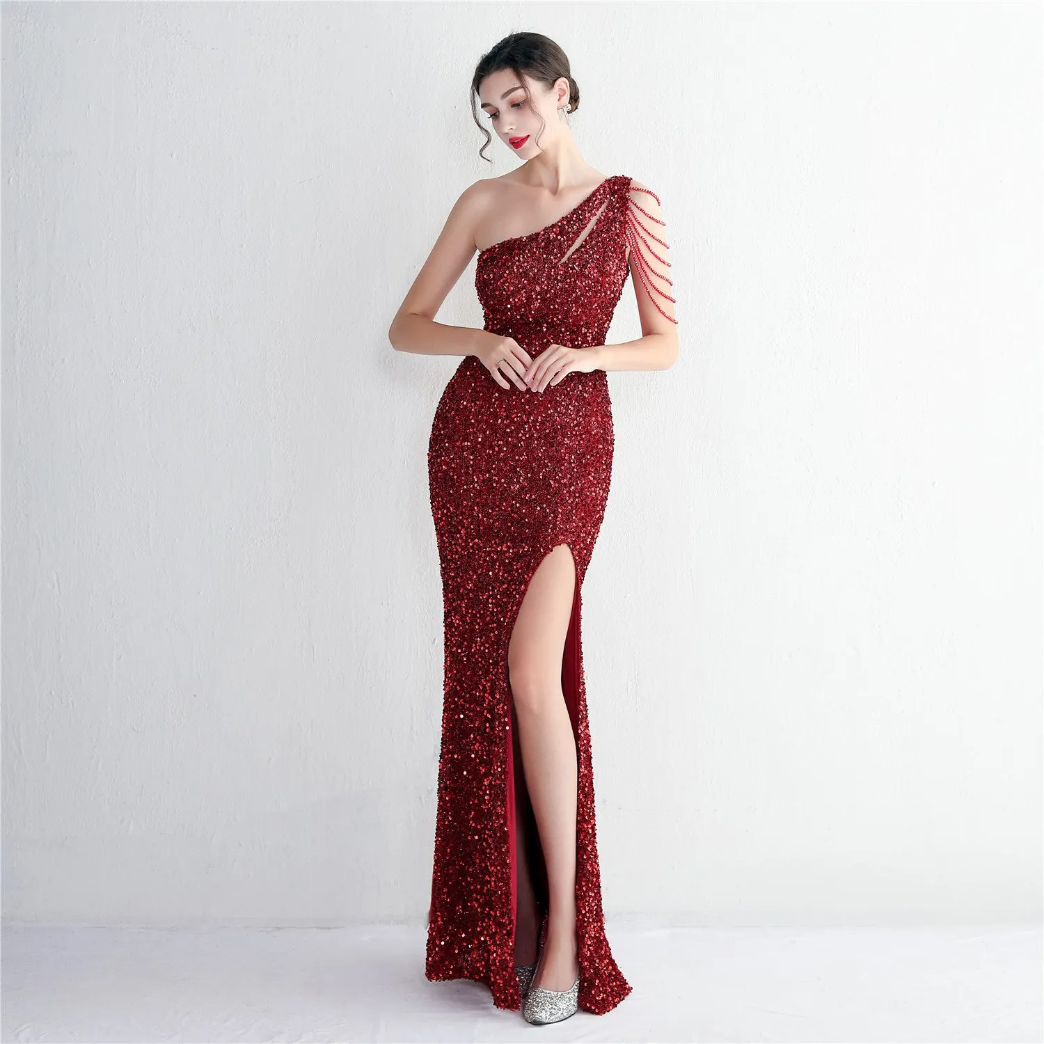 Mermaid One Shoulder Wedding Dress Sleeveless Prom Dresses Slim Party Dress