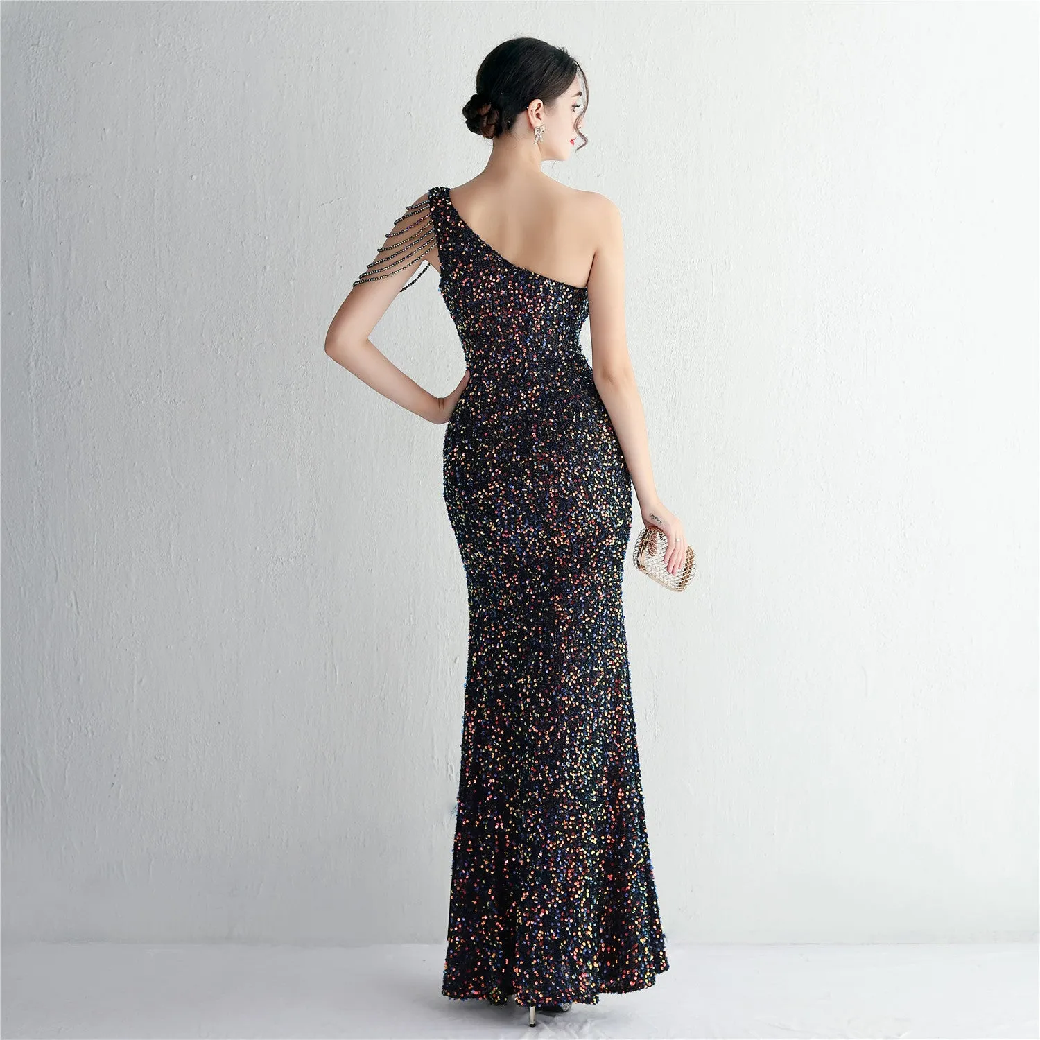 Mermaid One Shoulder Wedding Dress Sleeveless Prom Dresses Slim Party Dress