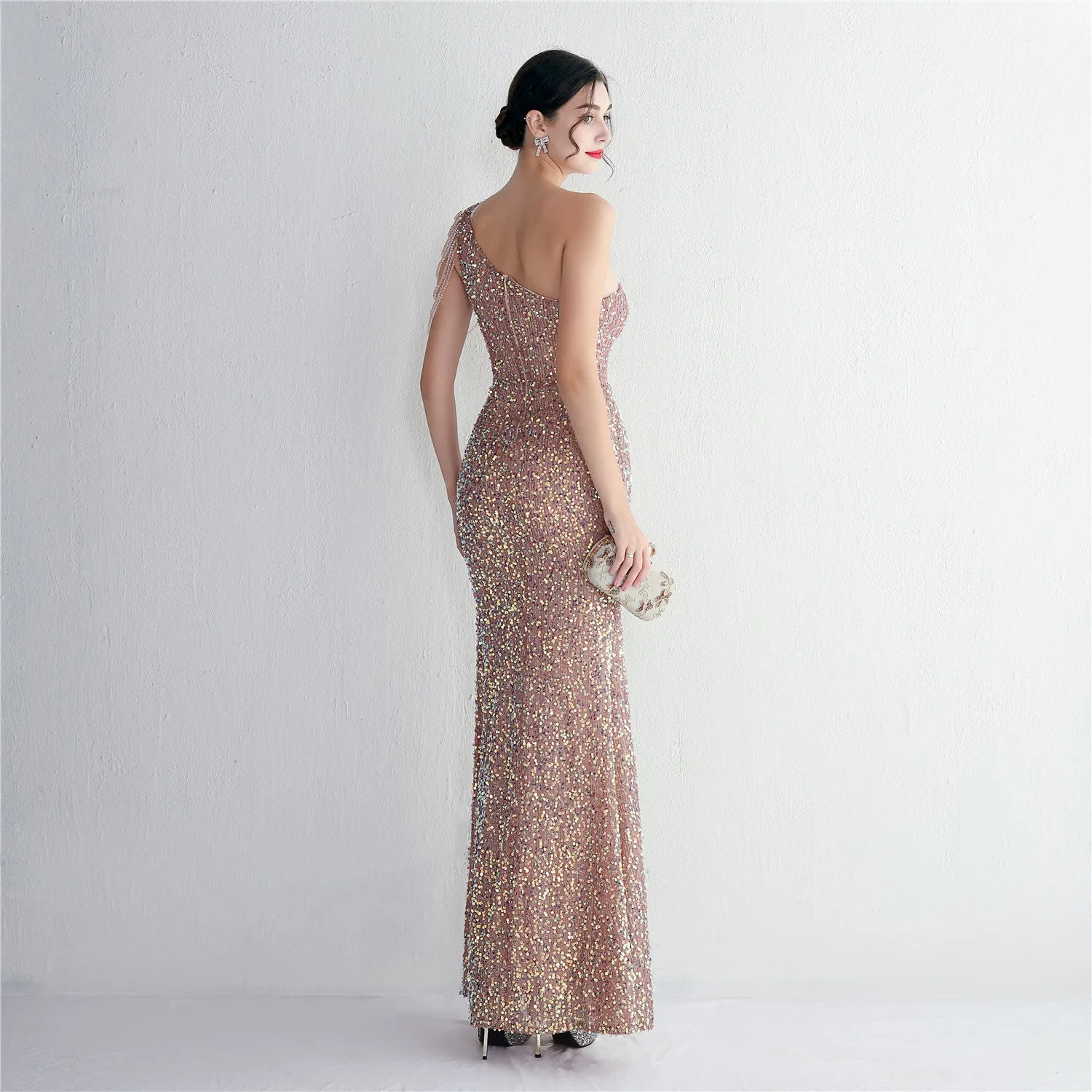 Mermaid One Shoulder Wedding Dress Sleeveless Prom Dresses Slim Party Dress